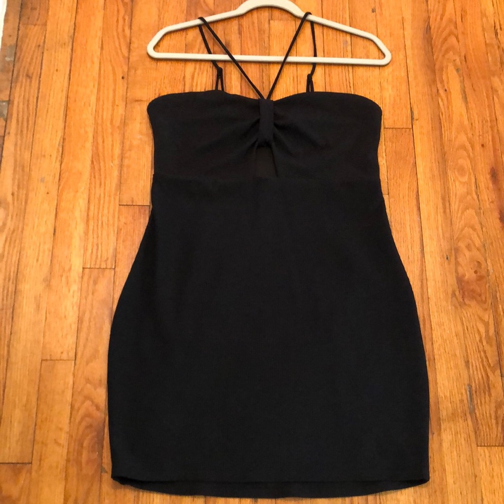 Black Ribbed Bodycon Halter Dress